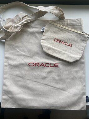 NEW Vintage 90s Oracle Software Logo Beige Canvas Tote and Pouch (2 Pieces)